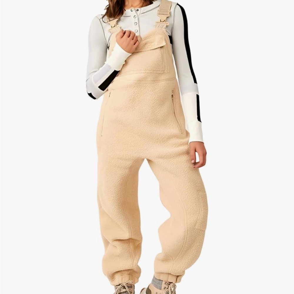Women’s Cream Sherpa Overalls Jumpsuit